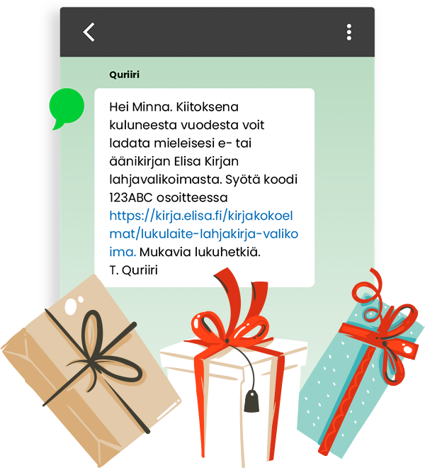 elisa-kirja-koodi-tekstiviesti-2 Asiakaslahjat tekstiviestillä.