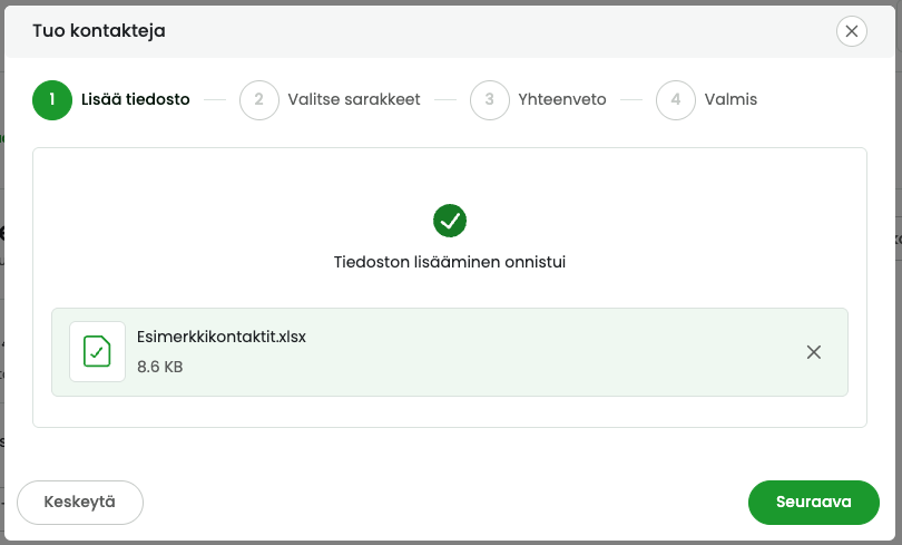 Kontaktien tuominen tiedostosta.