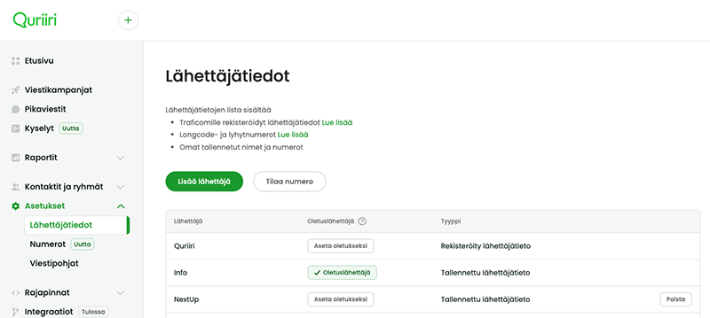 SMS-viestin lähettäjätiedot.