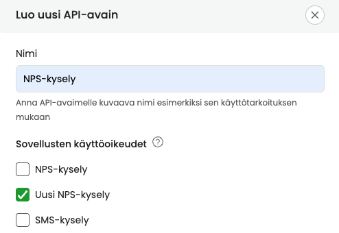 Luo uusi API-avain NPS