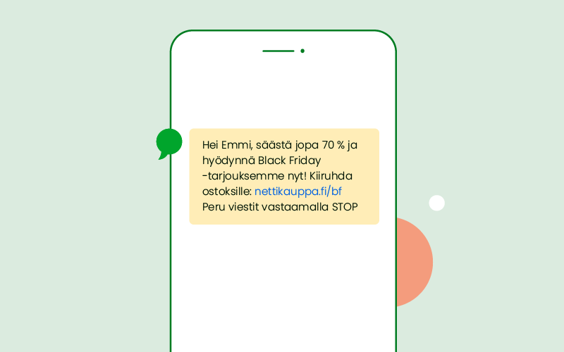 Black Friday markkinointi tekstiviestillä.