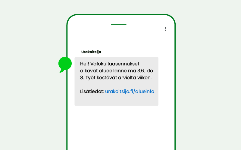 Valokuituasennuksista tiedottaminen tekstiviestilla.