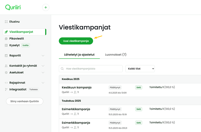 Ryhmätekstiviestin lähettäminen SMS-kampanjan luominen.