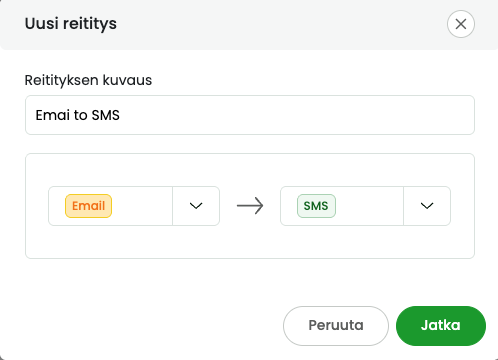 Email to sms reitityksen luominen Email to SMS