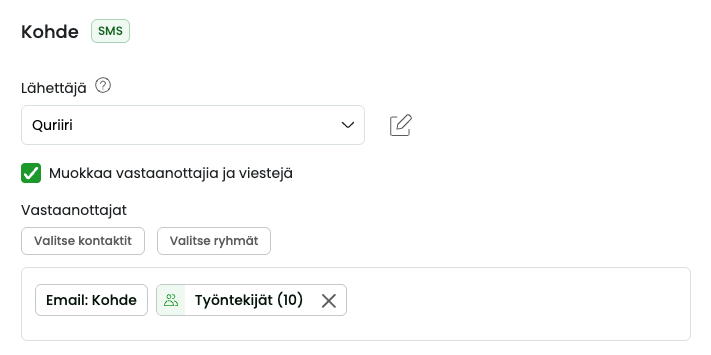 Email to sms reitityksen luominen Email to SMS vastaanottajat.